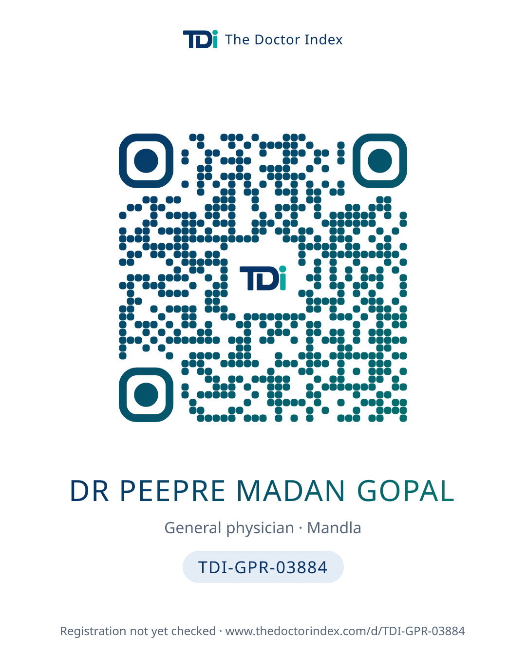 QR card for Dr Peepre Madan Gopal, TDI-GPR-03884