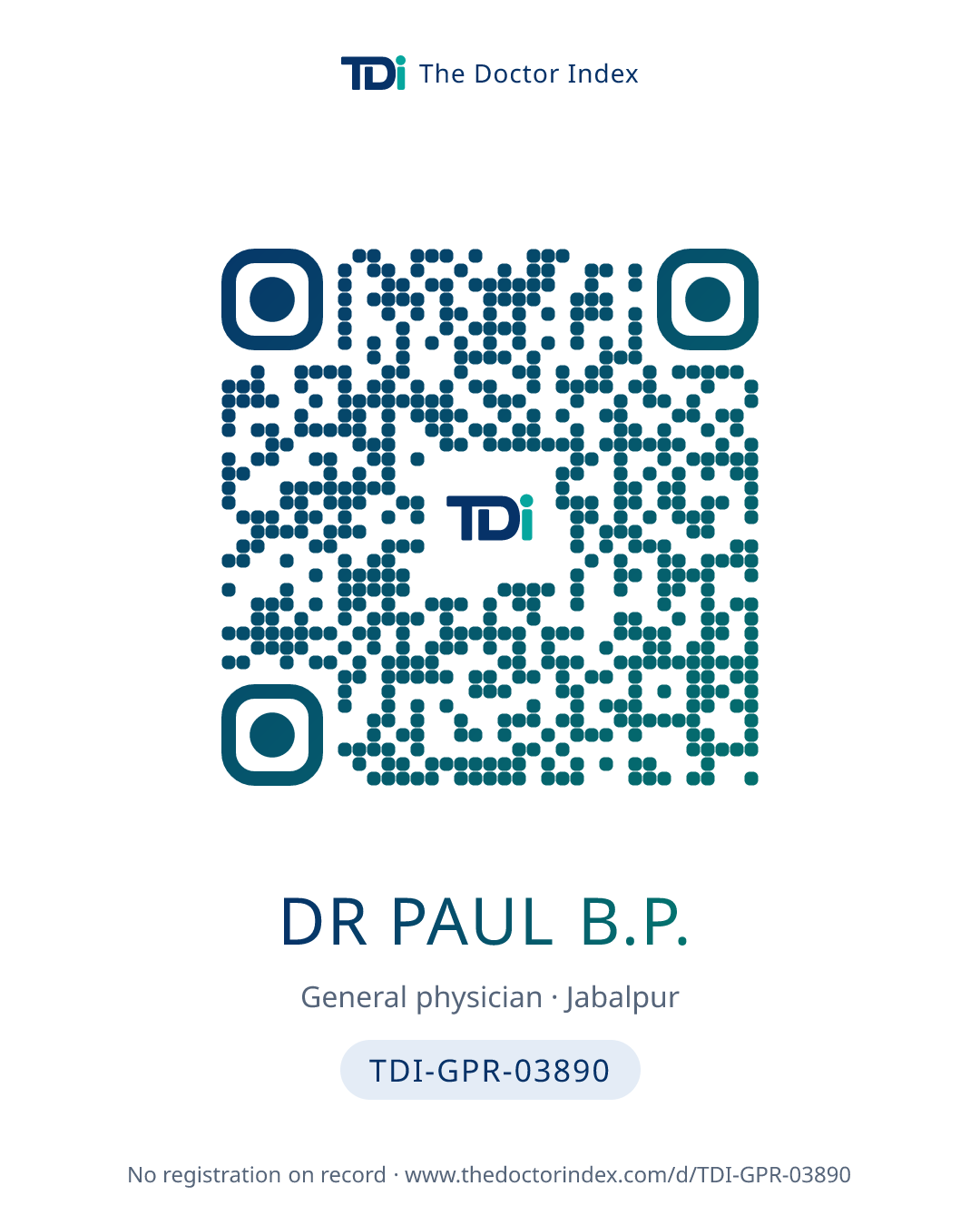 QR card for Dr Paul B.P., TDI-GPR-03890