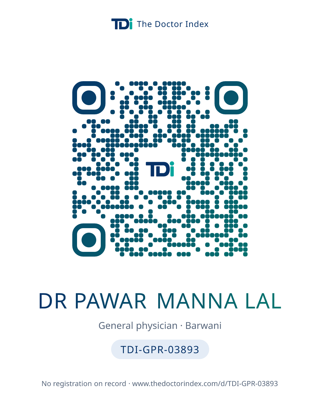 QR card for Dr Pawar Manna Lal, TDI-GPR-03893