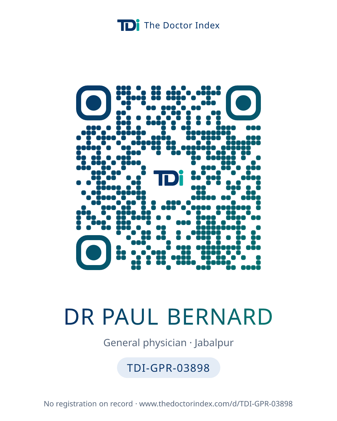 QR card for Dr Paul Bernard, TDI-GPR-03898
