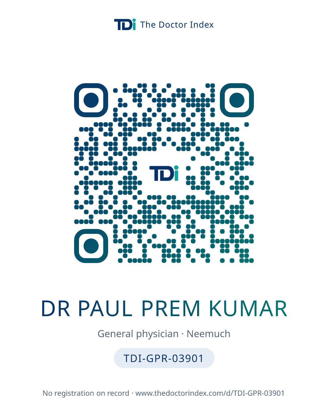 QR card for Dr Paul Prem Kumar, TDI-GPR-03901