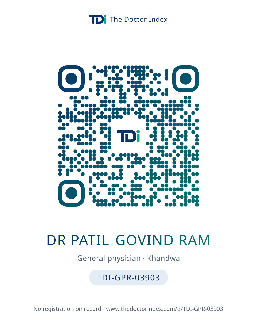QR card for Dr Patil Govind Ram, TDI-GPR-03903