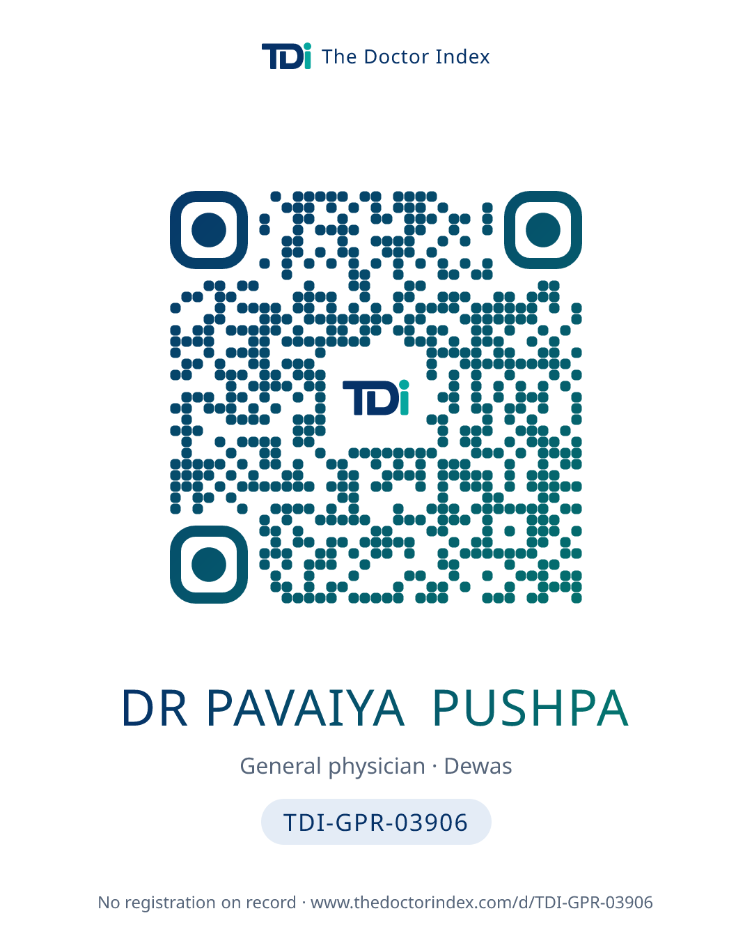 QR card for Dr Pavaiya Pushpa, TDI-GPR-03906