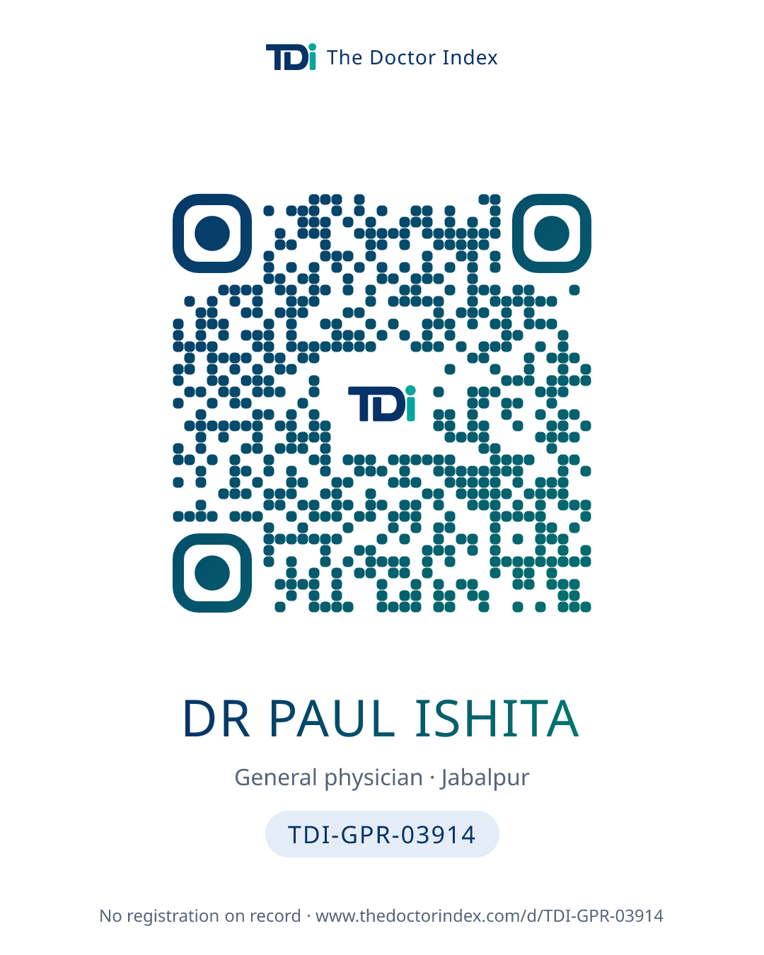 QR card for Dr Paul Ishita, TDI-GPR-03914