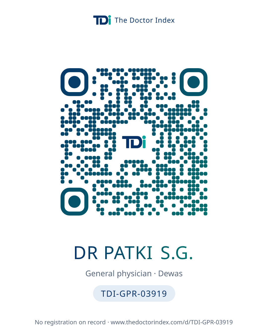 QR card for Dr Patki S.G., TDI-GPR-03919
