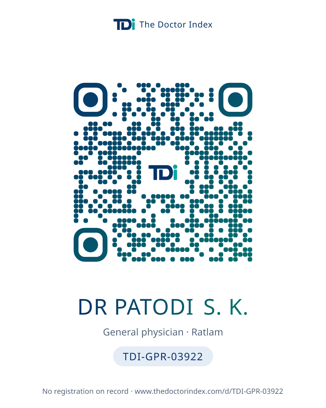 QR card for Dr Patodi S. K., TDI-GPR-03922