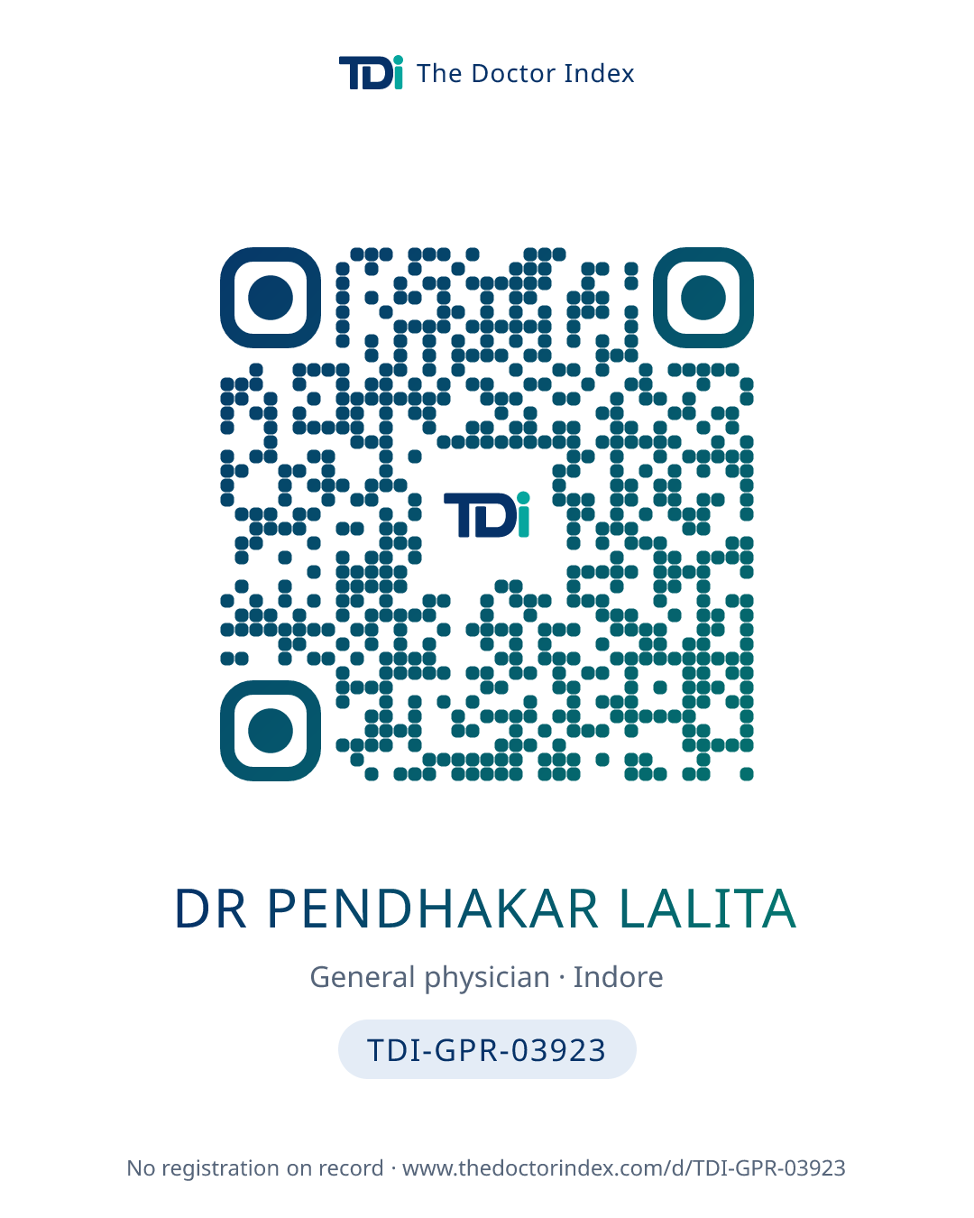 QR card for Dr Pendhakar Lalita, TDI-GPR-03923