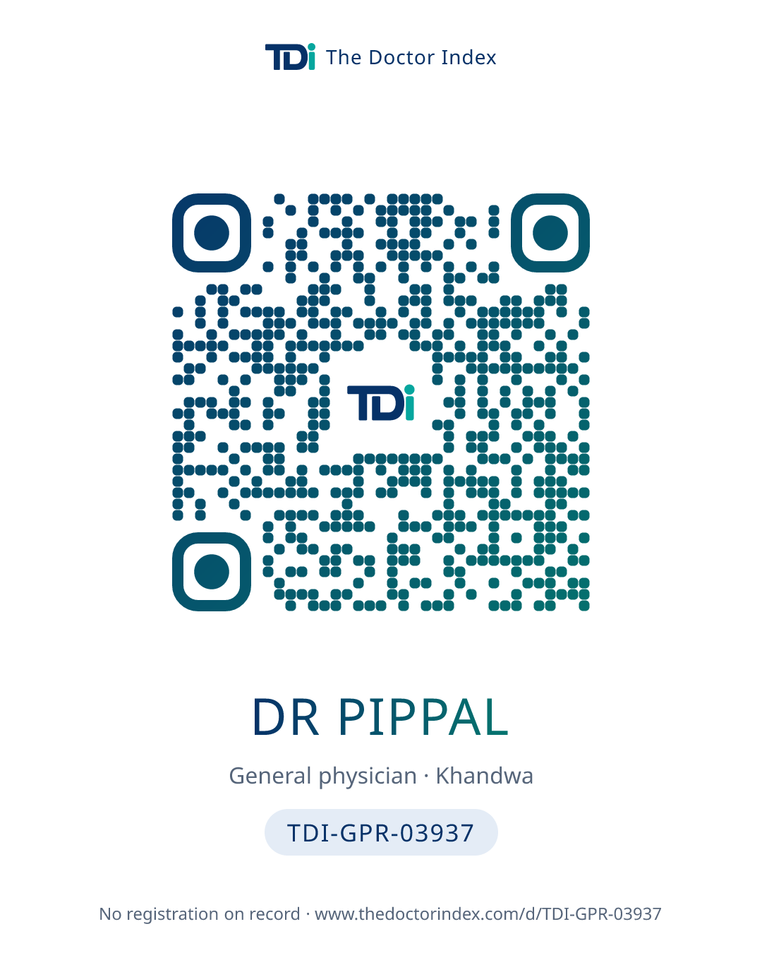 QR card for Dr Pippal, TDI-GPR-03937