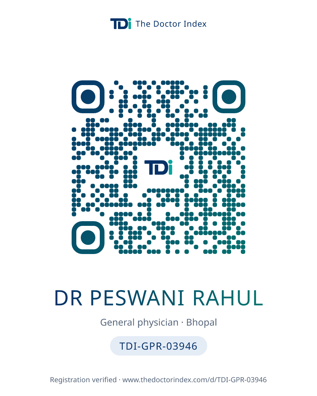 QR card for Dr Peswani Rahul, TDI-GPR-03946