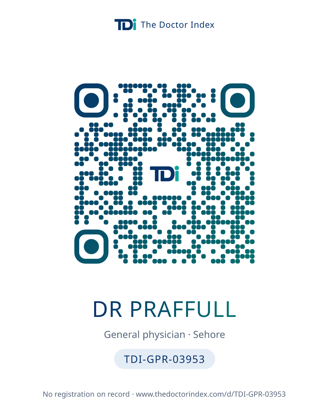 QR card for Dr Praffull, TDI-GPR-03953