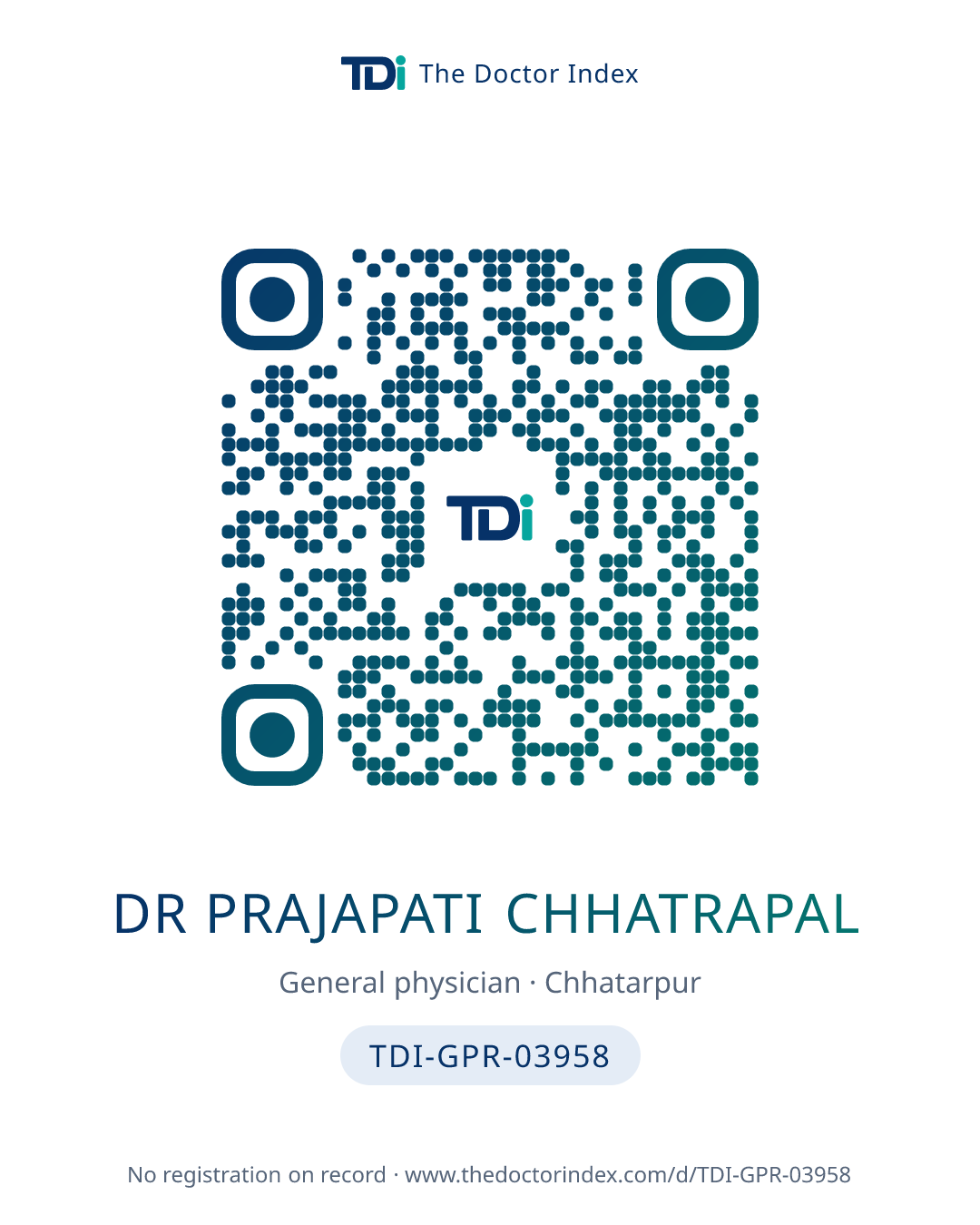 QR card for Dr Prajapati Chhatrapal, TDI-GPR-03958