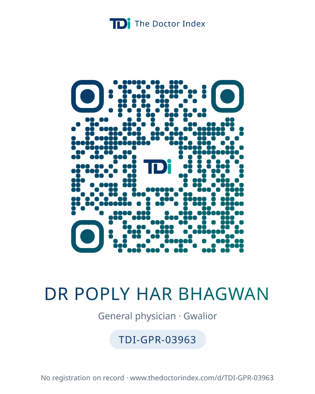 QR card for Dr Poply Har Bhagwan, TDI-GPR-03963