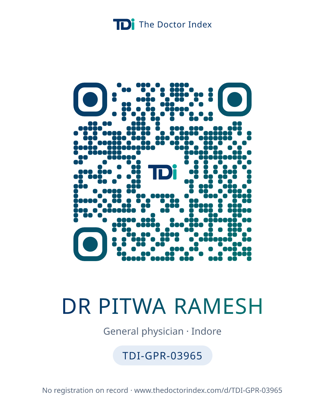 QR card for Dr Pitwa Ramesh, TDI-GPR-03965