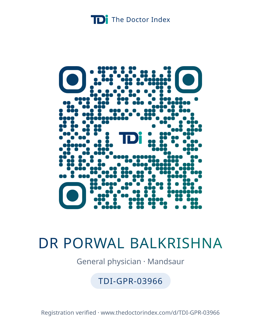 QR card for Dr Porwal Balkrishna, TDI-GPR-03966