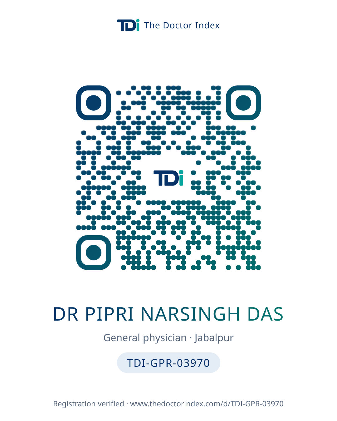 QR card for Dr Pipri Narsingh Das, TDI-GPR-03970