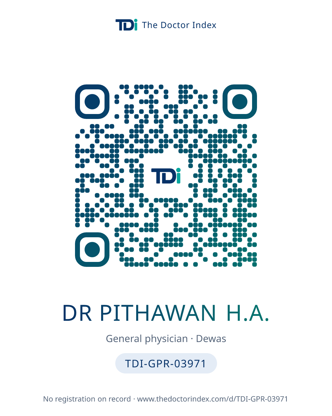 QR card for Dr Pithawan H.A., TDI-GPR-03971