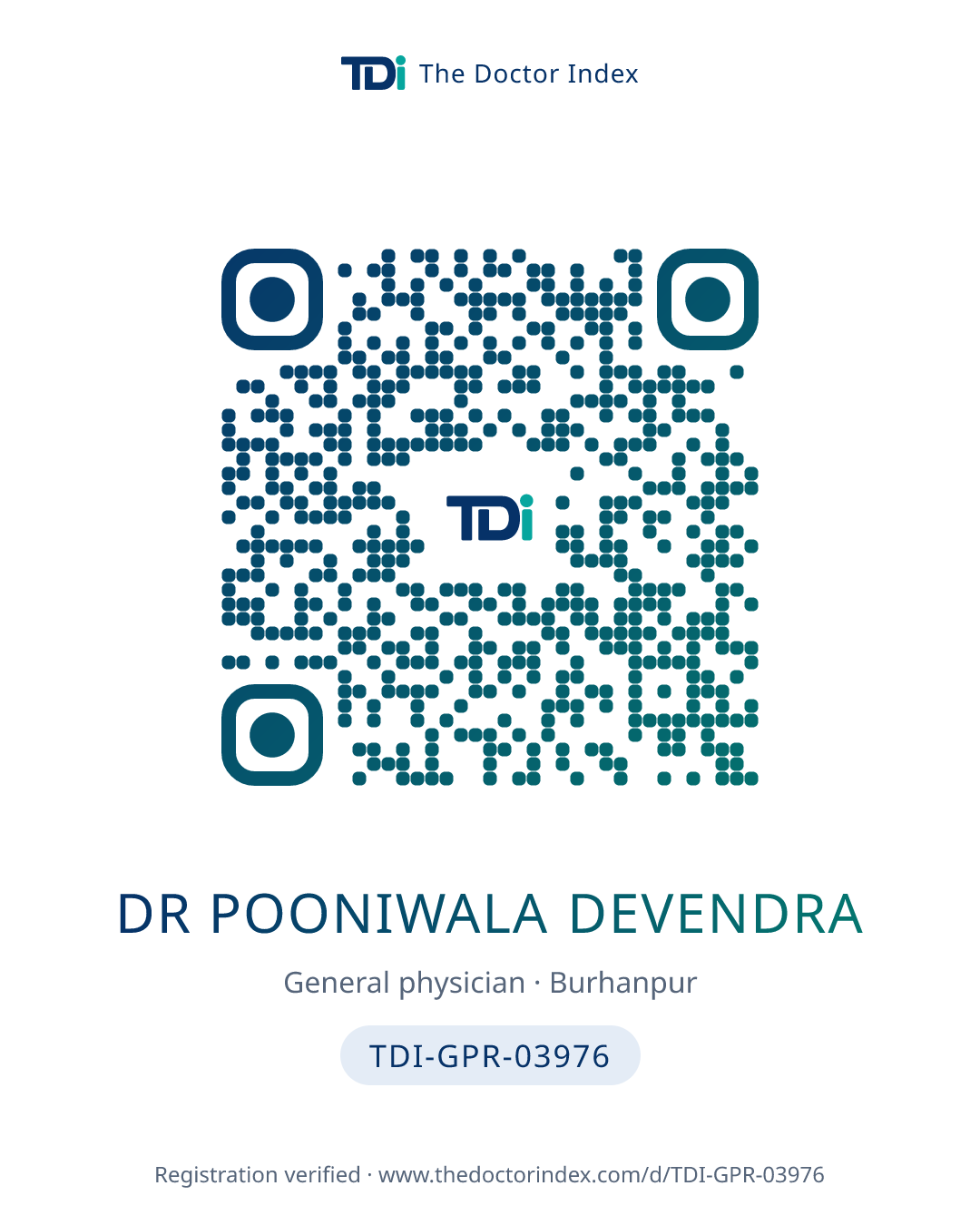 QR card for Dr Pooniwala Devendra, TDI-GPR-03976