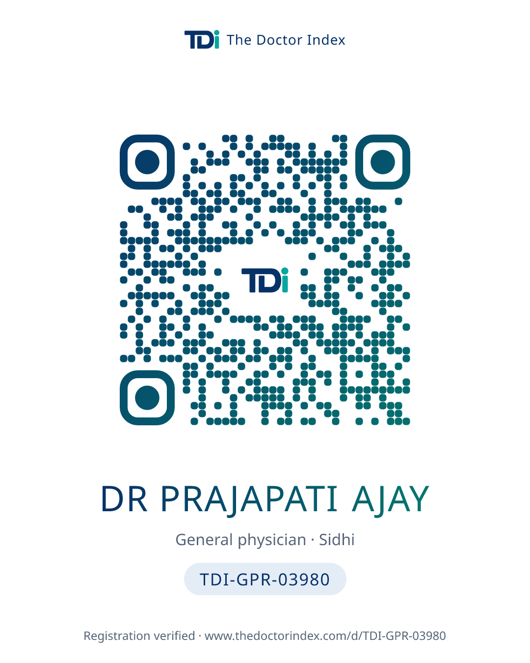QR card for Dr Prajapati Ajay, TDI-GPR-03980