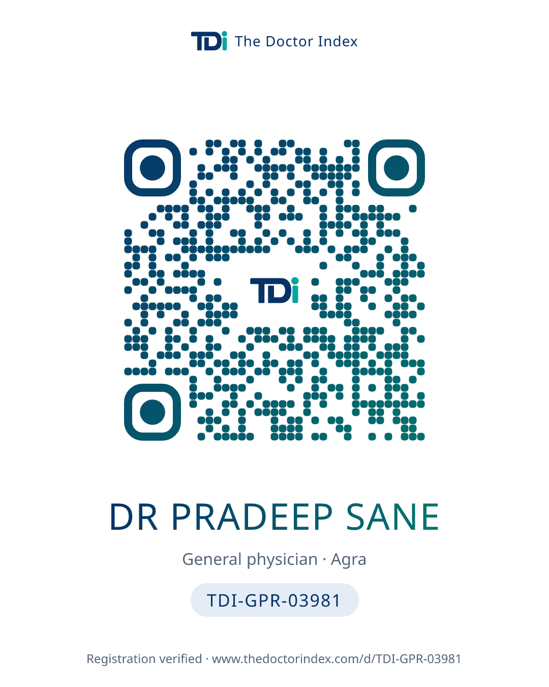 QR card for Dr Pradeep Sane, TDI-GPR-03981