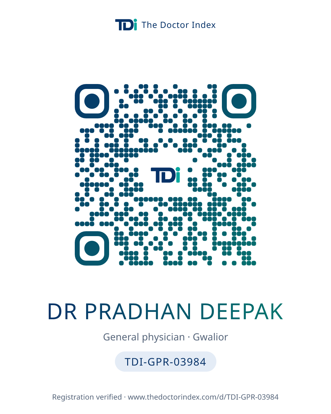 QR card for Dr Pradhan Deepak, TDI-GPR-03984
