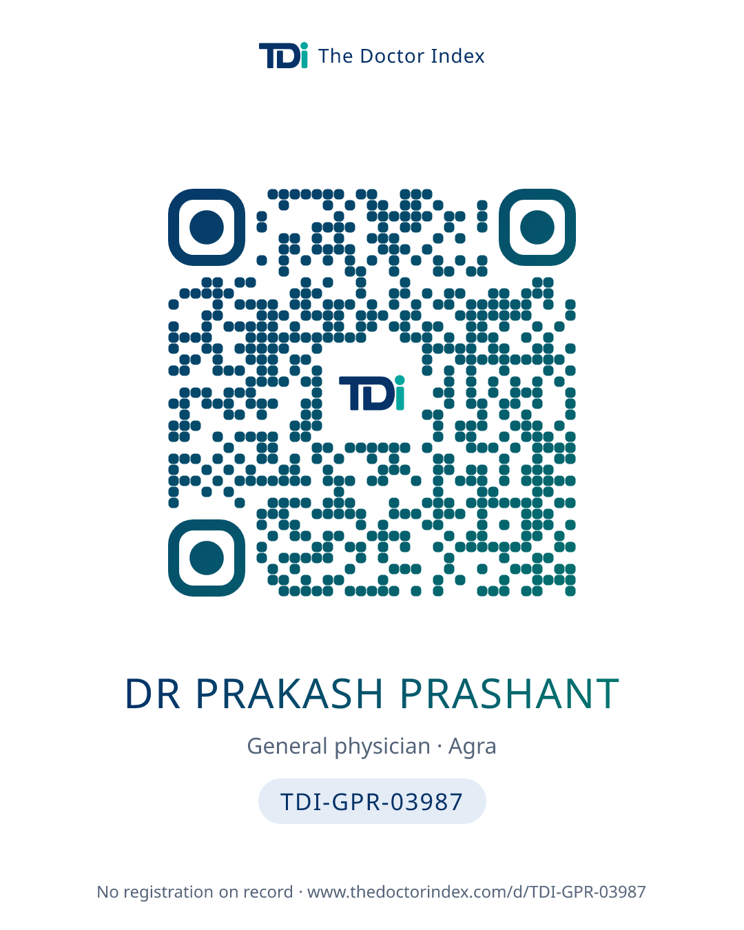 QR card for Dr Prakash Prashant, TDI-GPR-03987