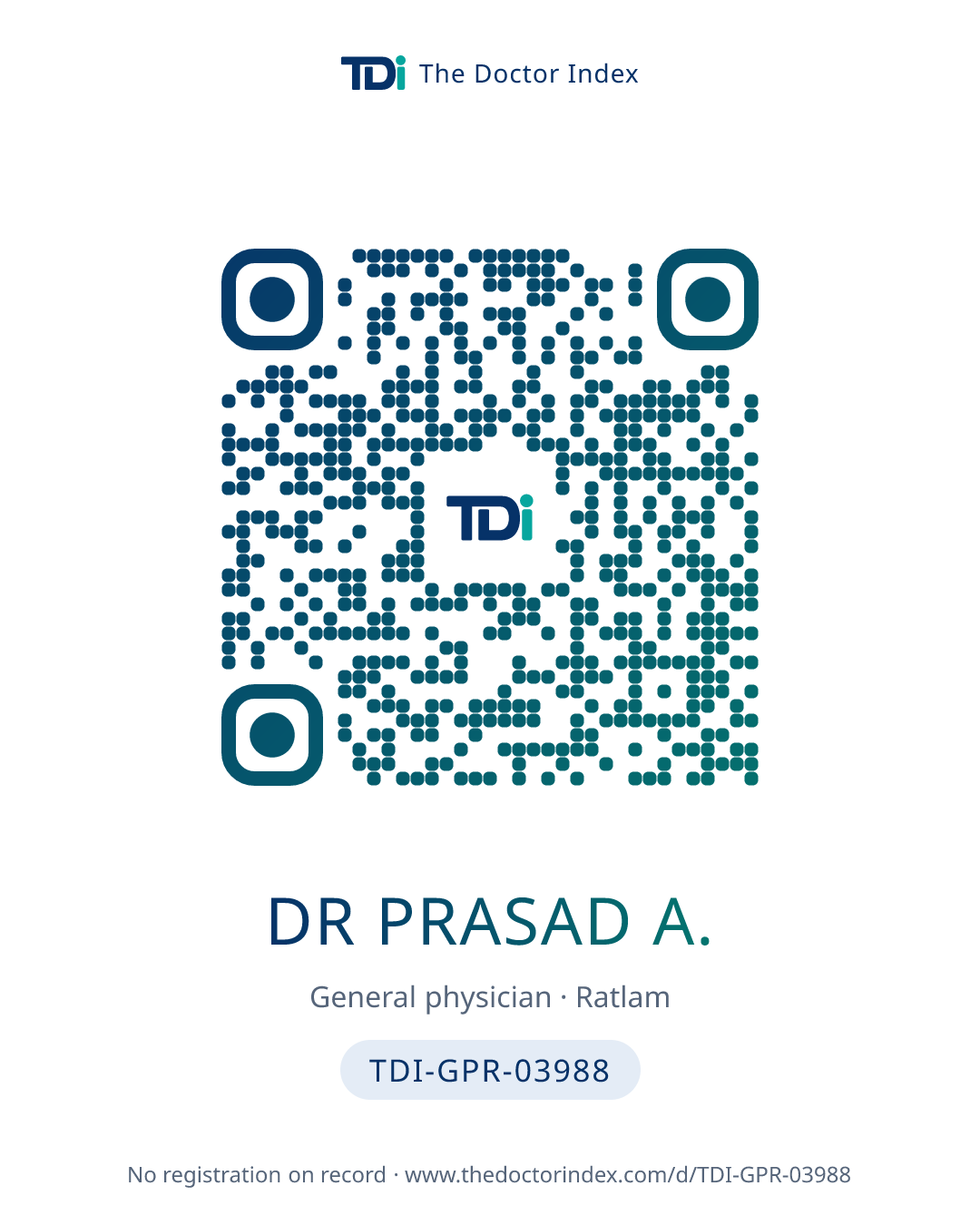 QR card for Dr Prasad A., TDI-GPR-03988
