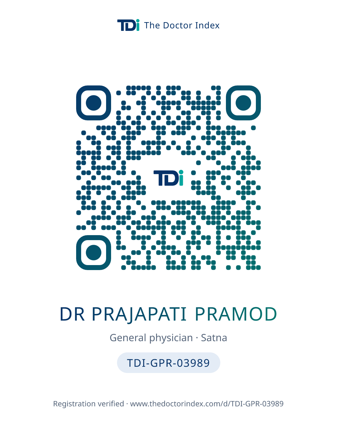 QR card for Dr Prajapati Pramod, TDI-GPR-03989