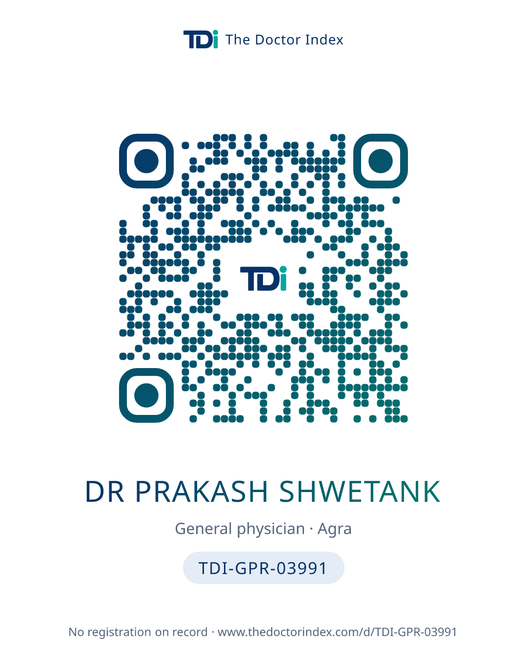 QR card for Dr Prakash Shwetank, TDI-GPR-03991