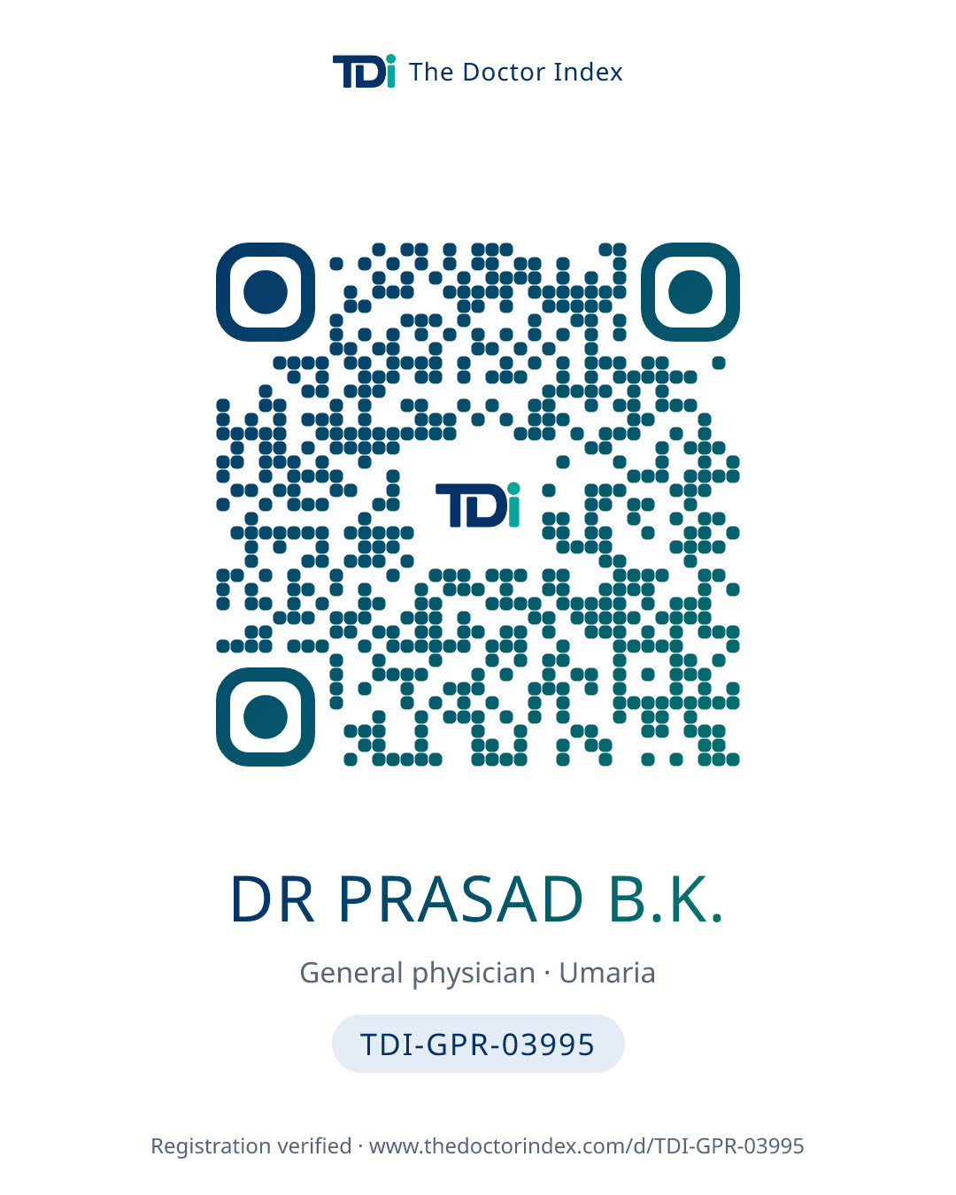 QR card for Dr Prasad B.K., TDI-GPR-03995
