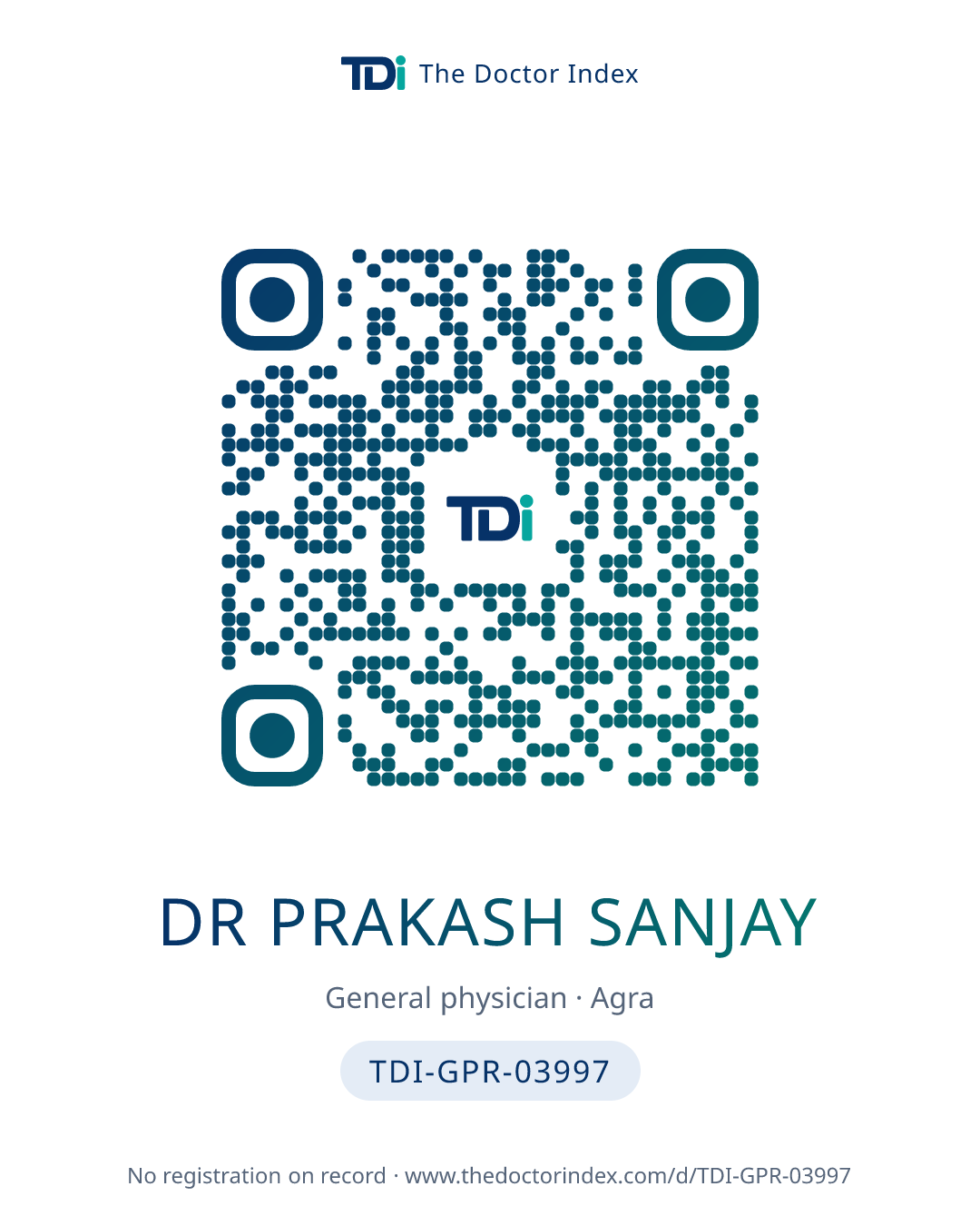 QR card for Dr Prakash Sanjay, TDI-GPR-03997