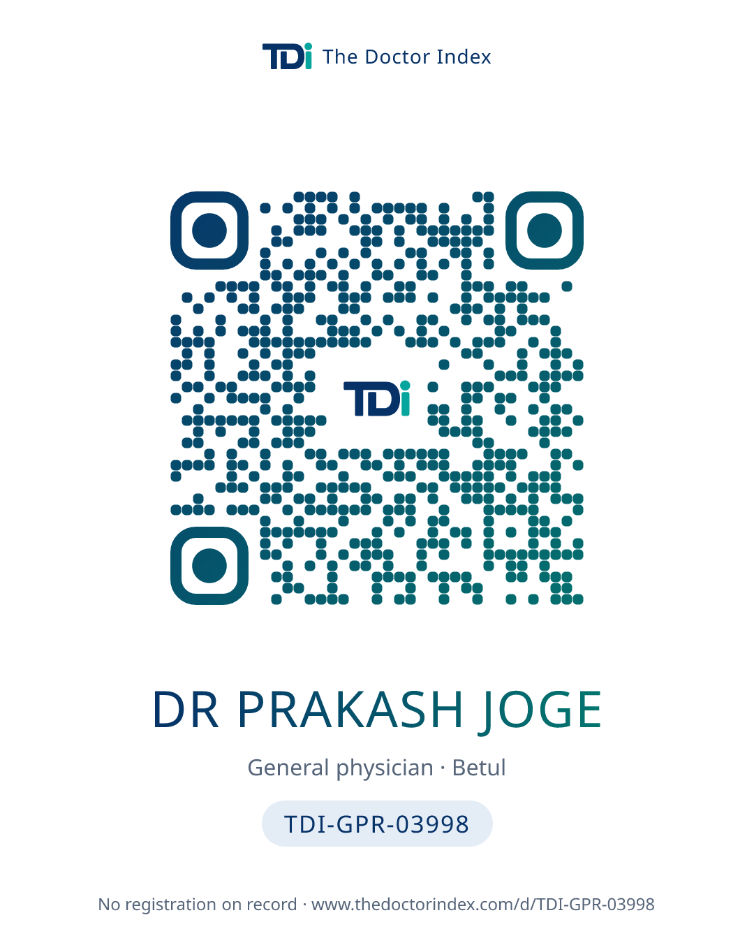 QR card for Dr Prakash Joge, TDI-GPR-03998