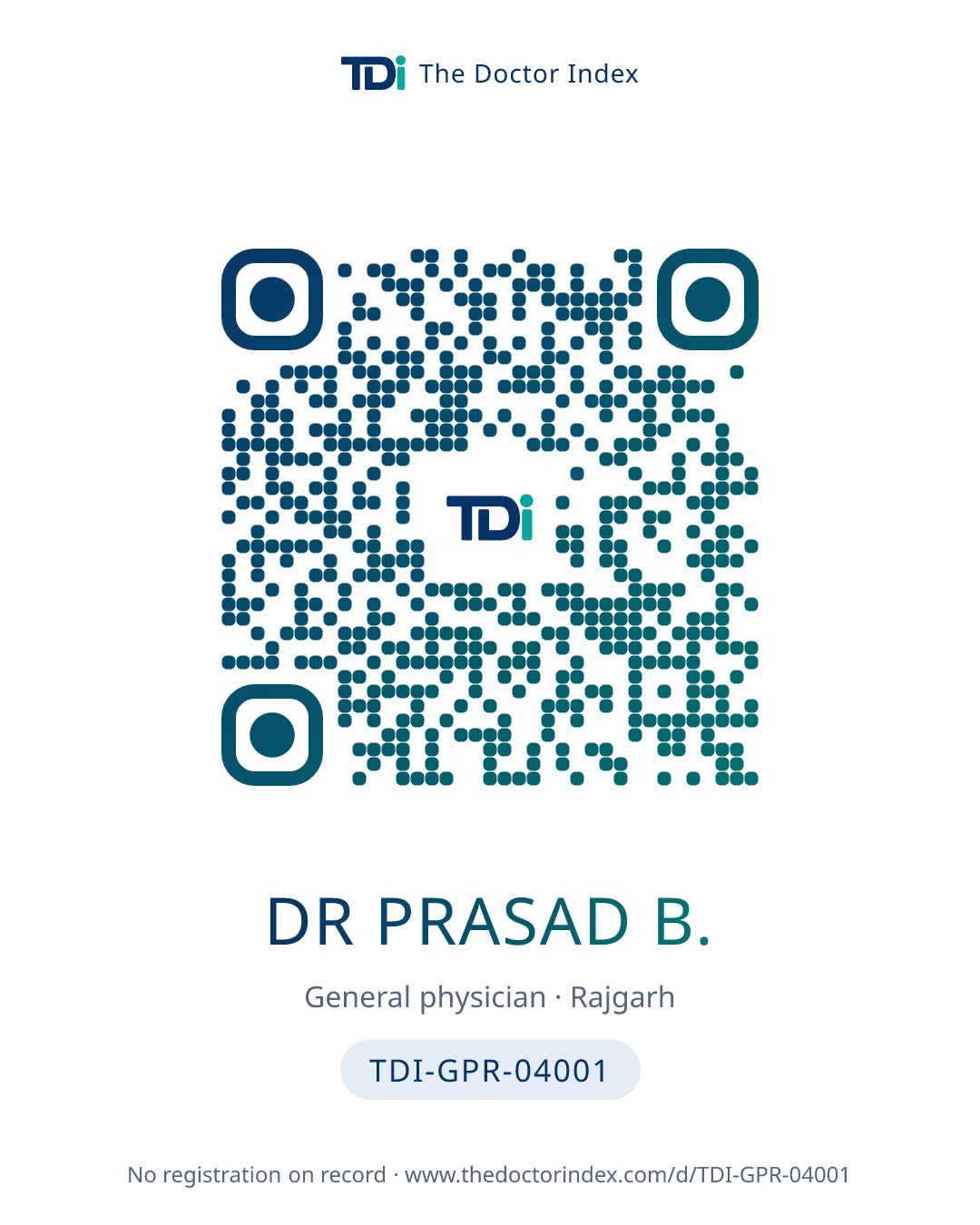 QR card for Dr Prasad B., TDI-GPR-04001