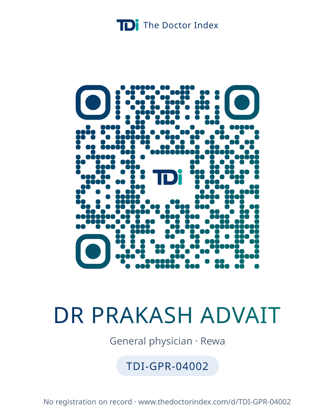 QR card for Dr Prakash Advait, TDI-GPR-04002