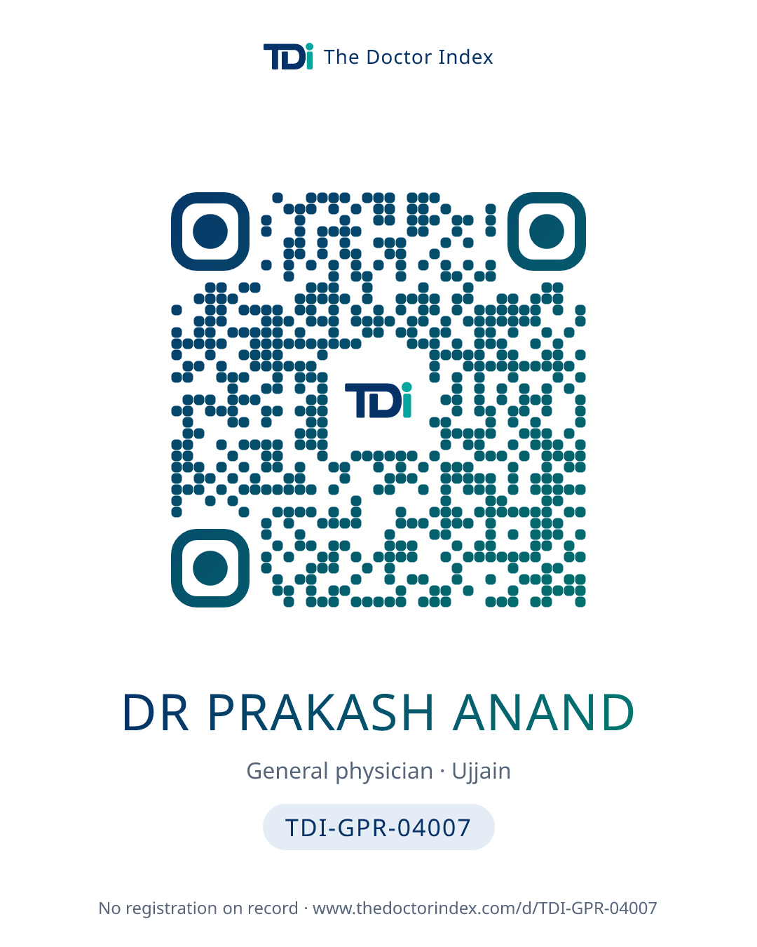 QR card for Dr Prakash Anand, TDI-GPR-04007
