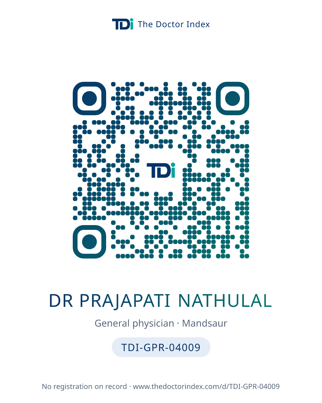 QR card for Dr Prajapati Nathulal, TDI-GPR-04009