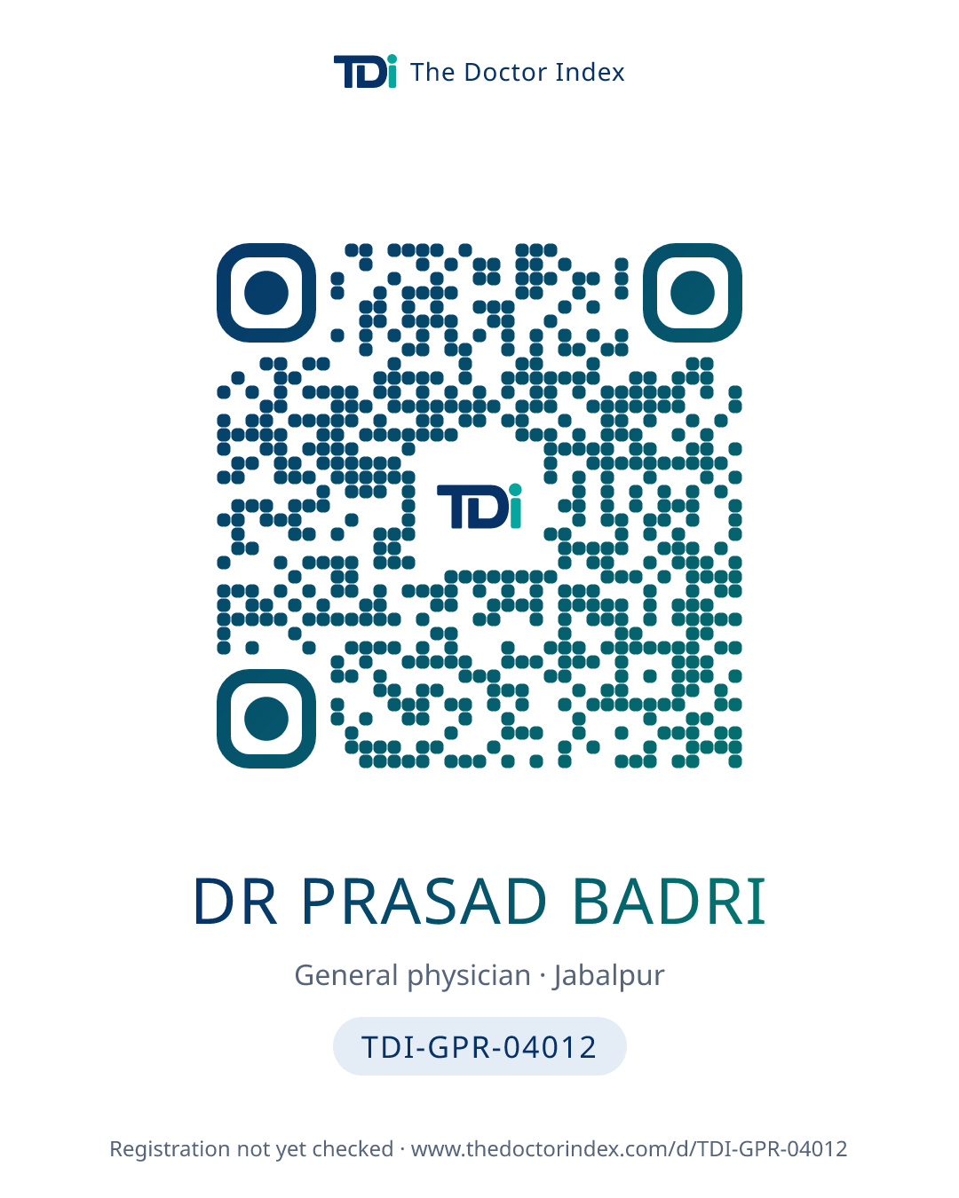 QR card for Dr Prasad Badri, TDI-GPR-04012