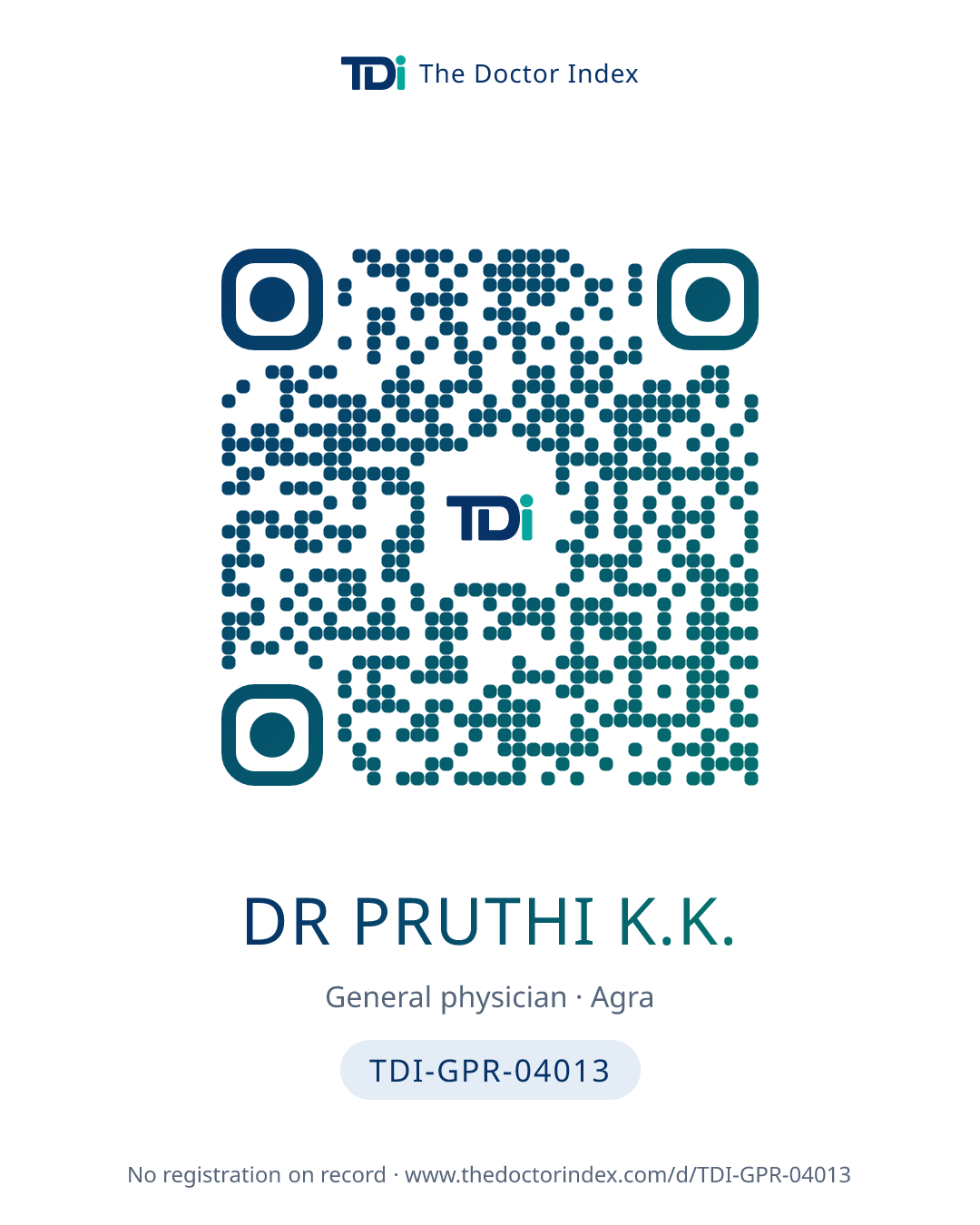 QR card for Dr Pruthi K.K., TDI-GPR-04013