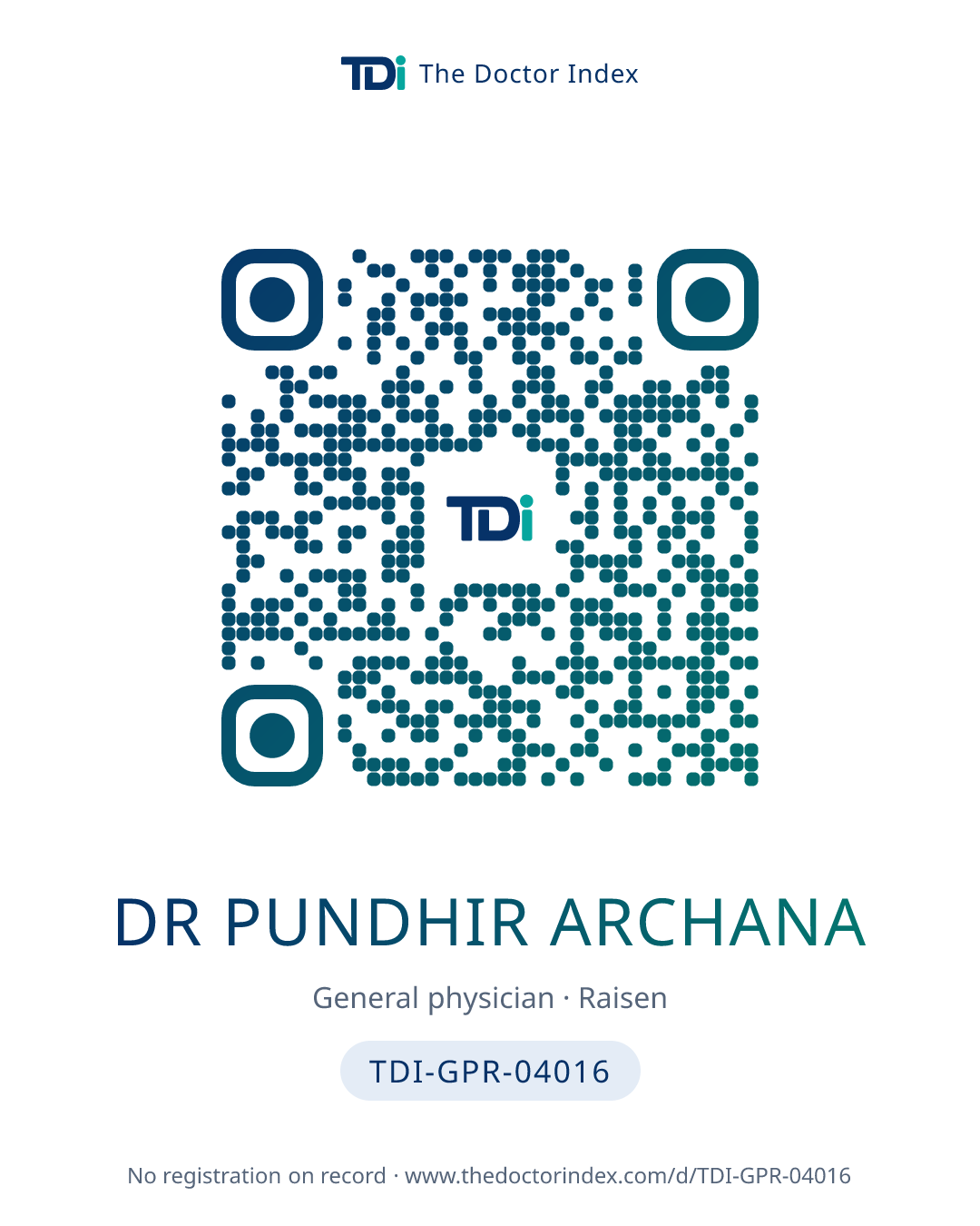 QR card for Dr Pundhir Archana, TDI-GPR-04016