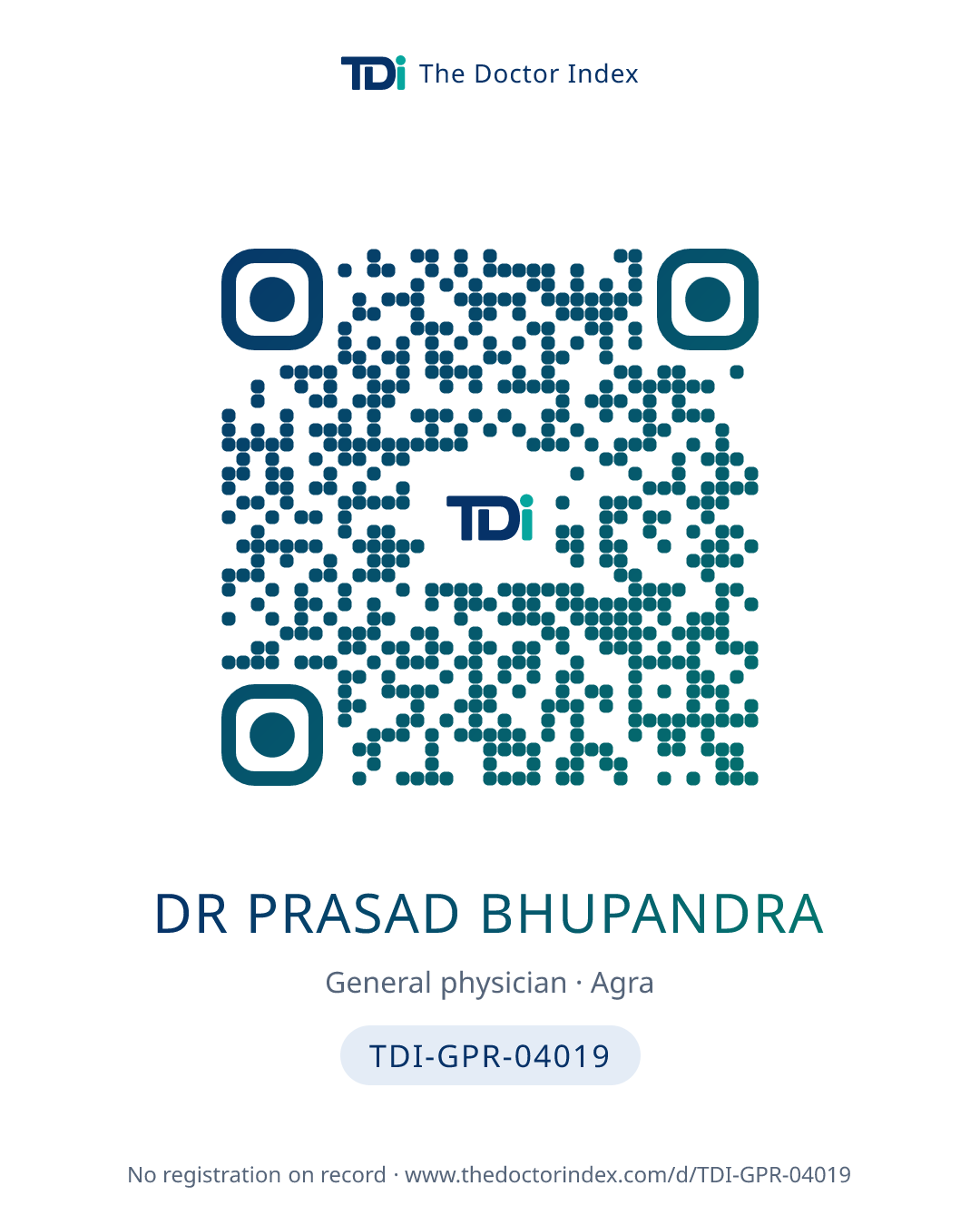 QR card for Dr Prasad Bhupandra, TDI-GPR-04019