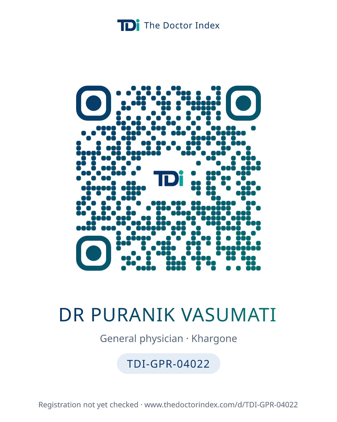 QR card for Dr Puranik Vasumati, TDI-GPR-04022