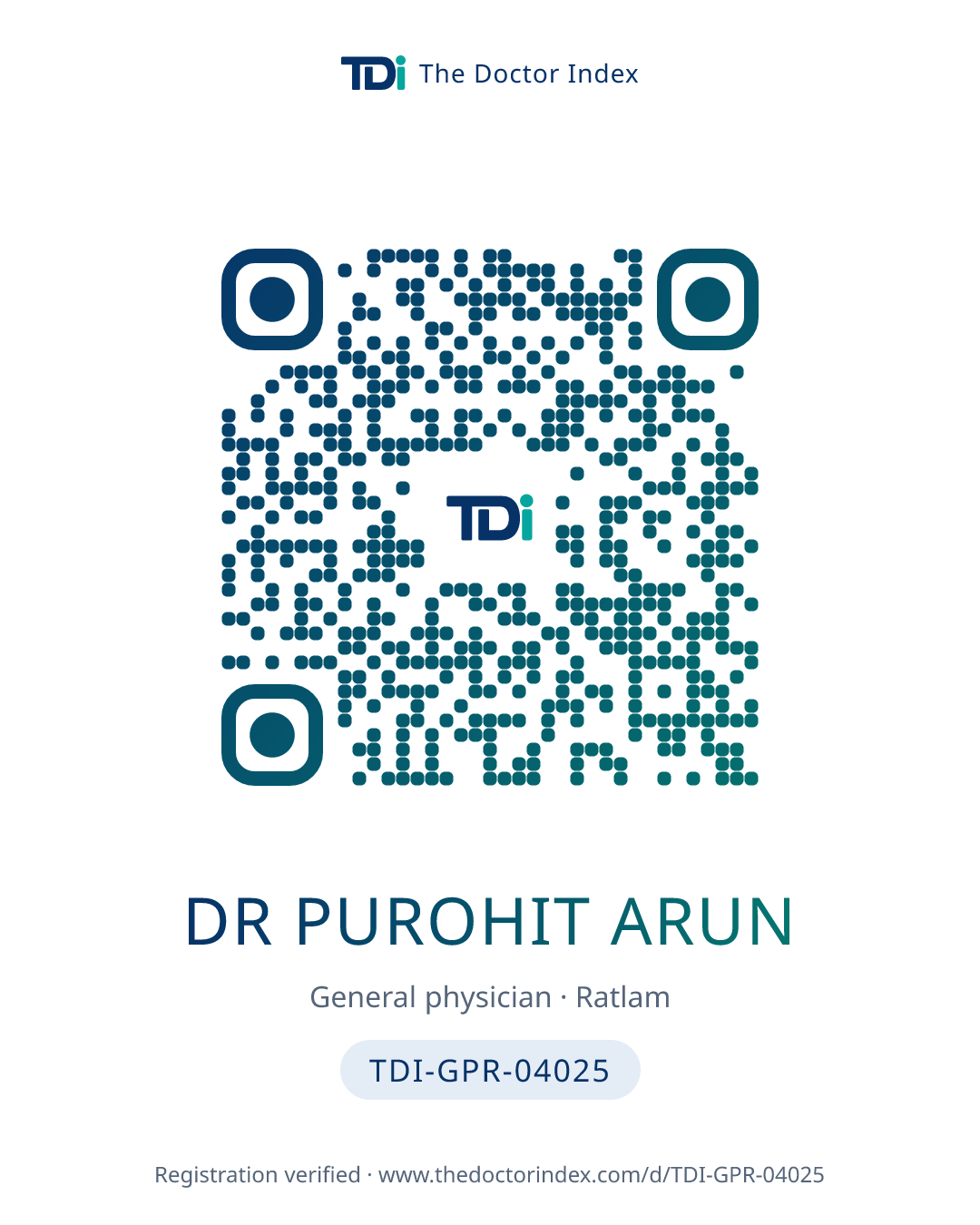 QR card for Dr Purohit Arun, TDI-GPR-04025