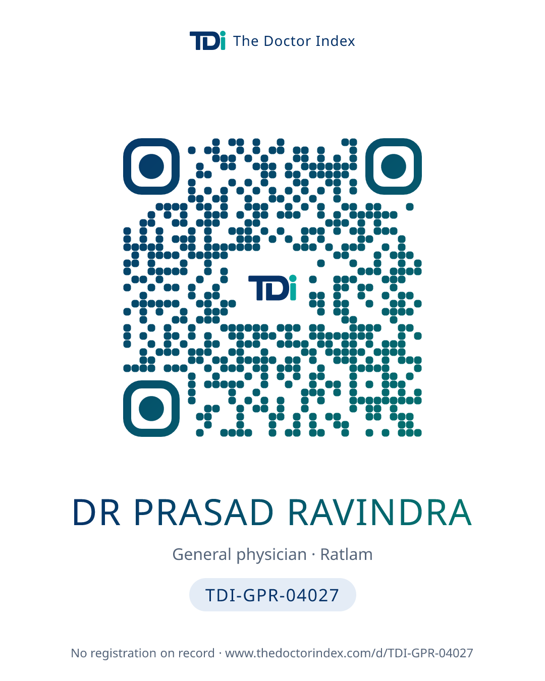 QR card for Dr Prasad Ravindra, TDI-GPR-04027