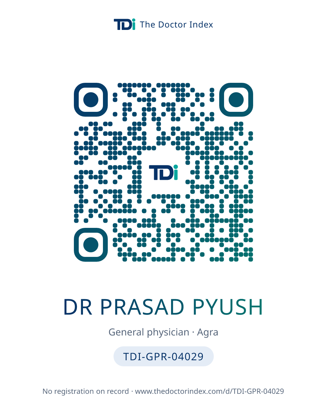 QR card for Dr Prasad Pyush, TDI-GPR-04029