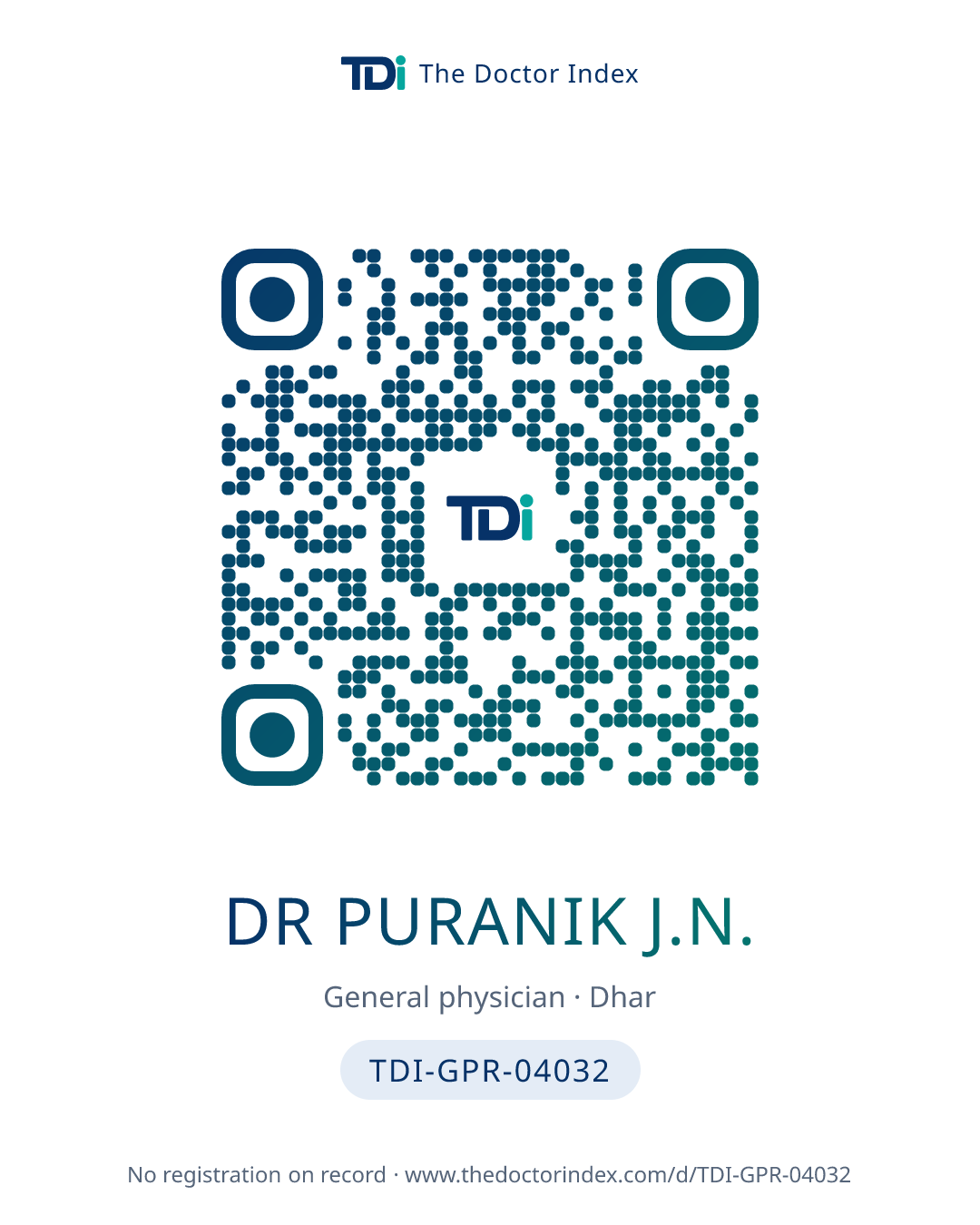 QR card for Dr Puranik J.N., TDI-GPR-04032