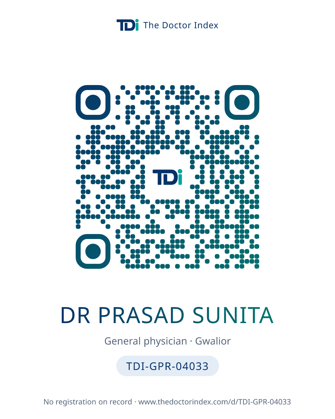 QR card for Dr Prasad Sunita, TDI-GPR-04033