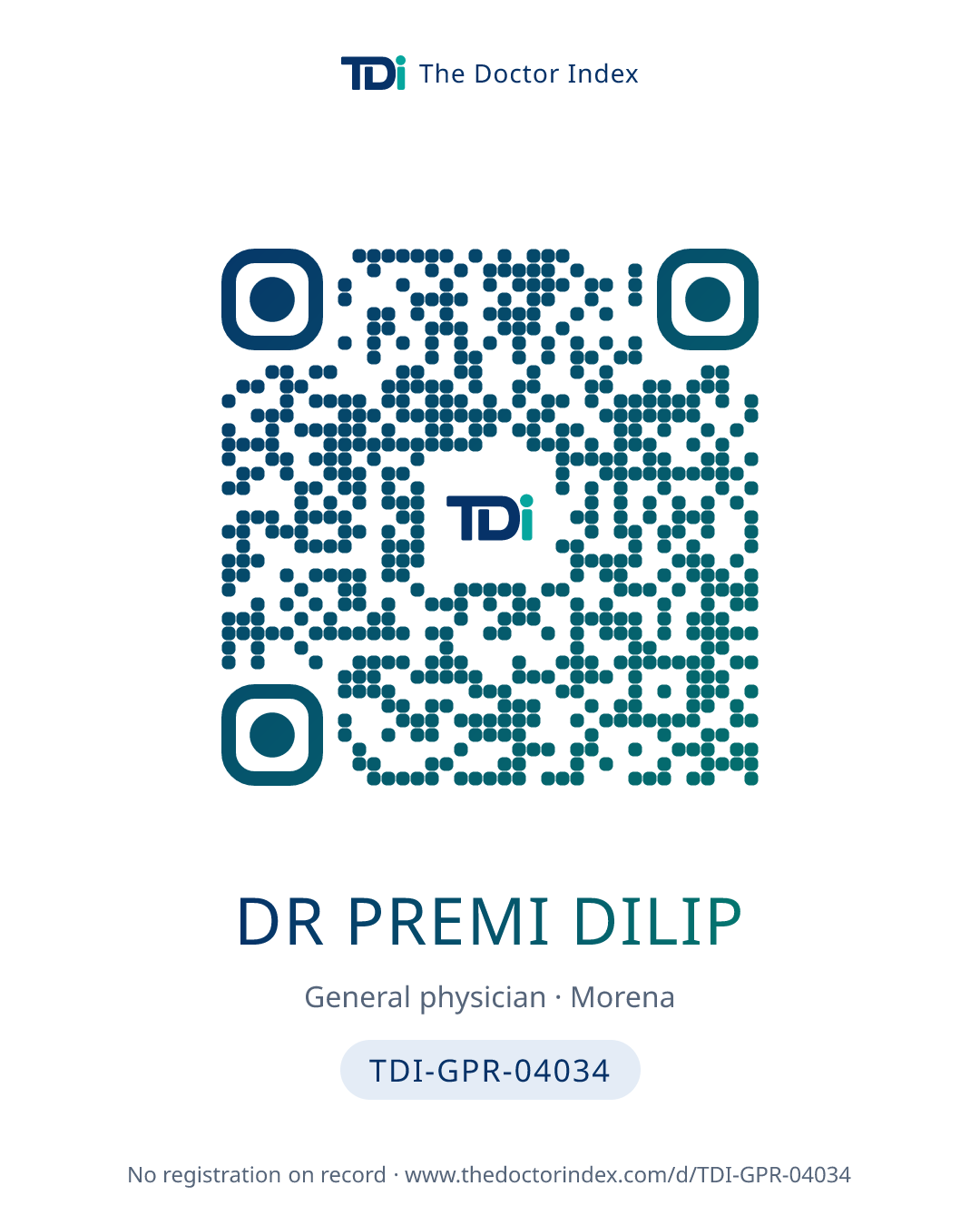 QR card for Dr Premi Dilip, TDI-GPR-04034