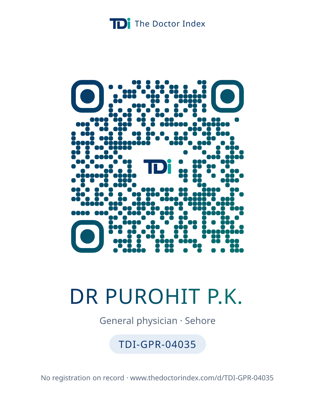 QR card for Dr Purohit P.K., TDI-GPR-04035