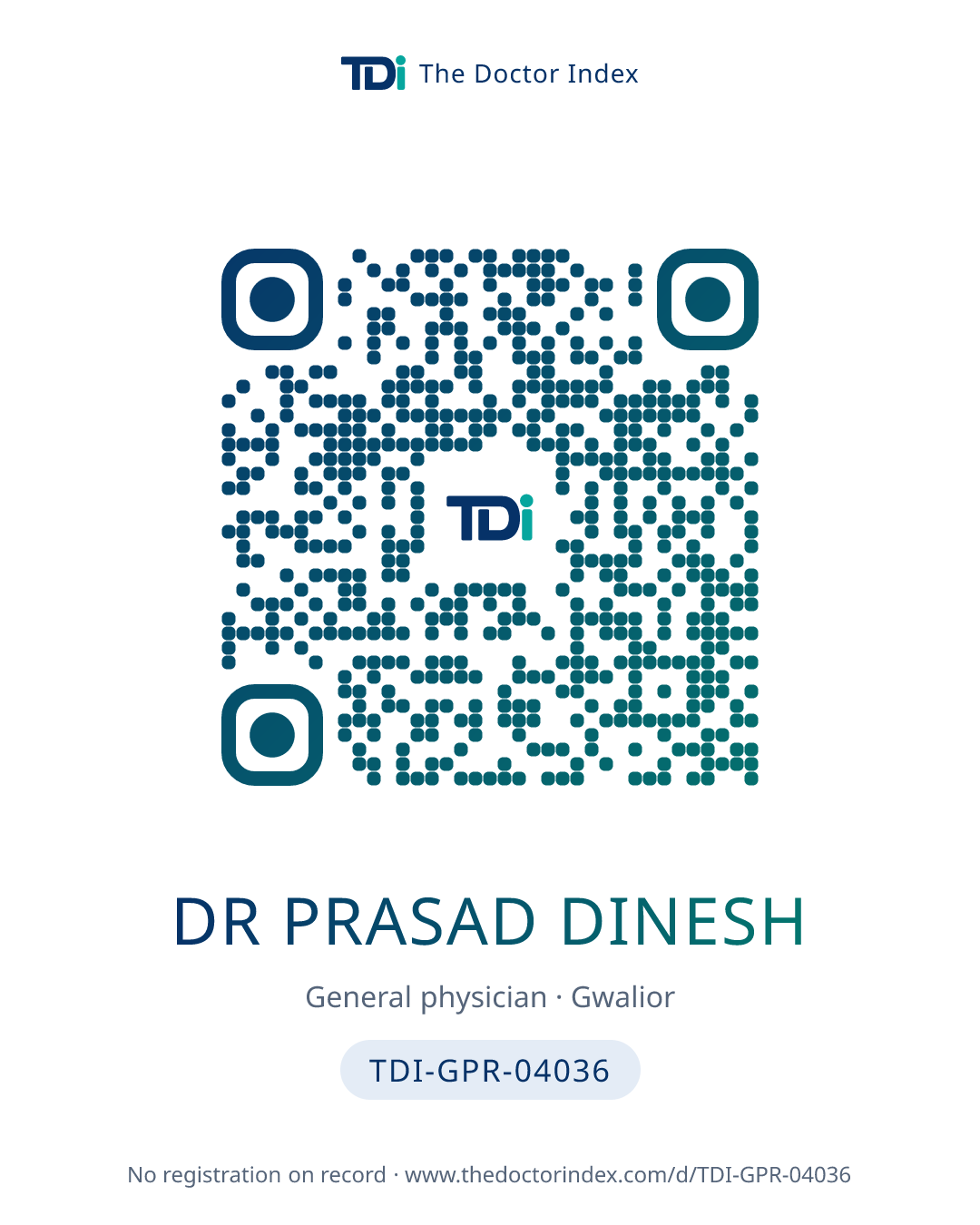 QR card for Dr Prasad Dinesh, TDI-GPR-04036