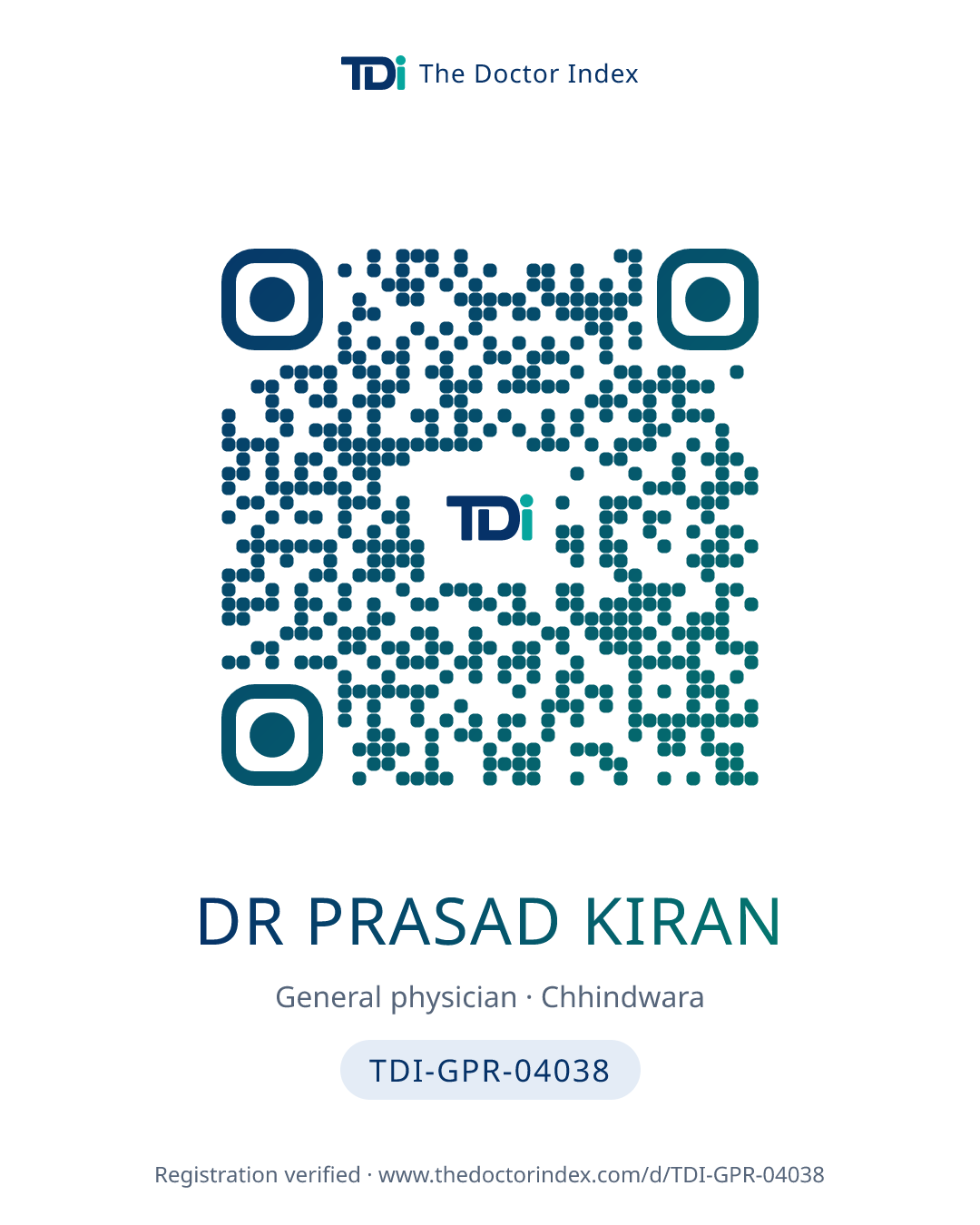 QR card for Dr Prasad Kiran, TDI-GPR-04038
