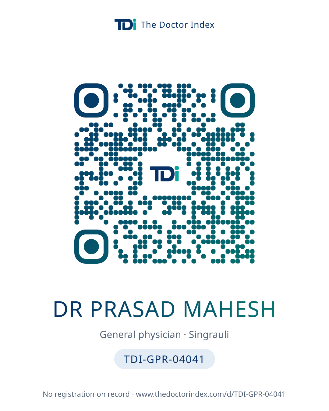 QR card for Dr Prasad Mahesh, TDI-GPR-04041